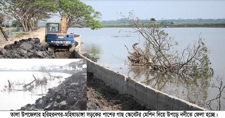 তালায় সড়কের গাছ উপড়ে নদীতে ফেলার অভিযোগ